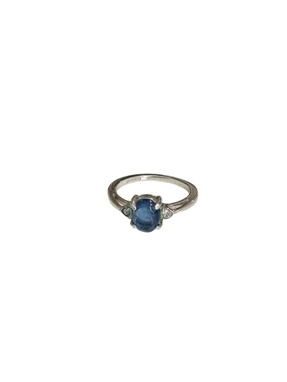 Vintage Avon Faux Sapphire Ring Size 7 With Silver-Tone Band & Clear Accent Ston